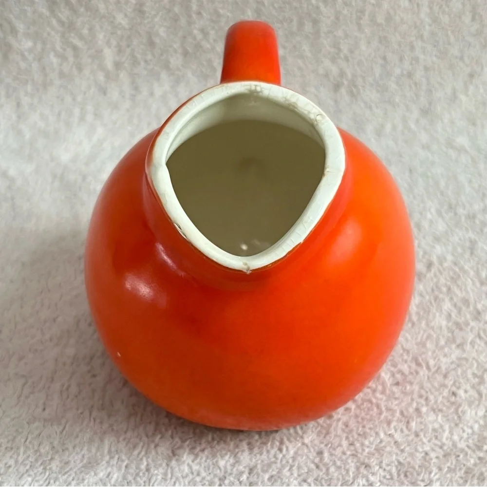 Vintage Mid Century Modern Orange Ceramic Creamer Small Pitcher Retro VTG MCM